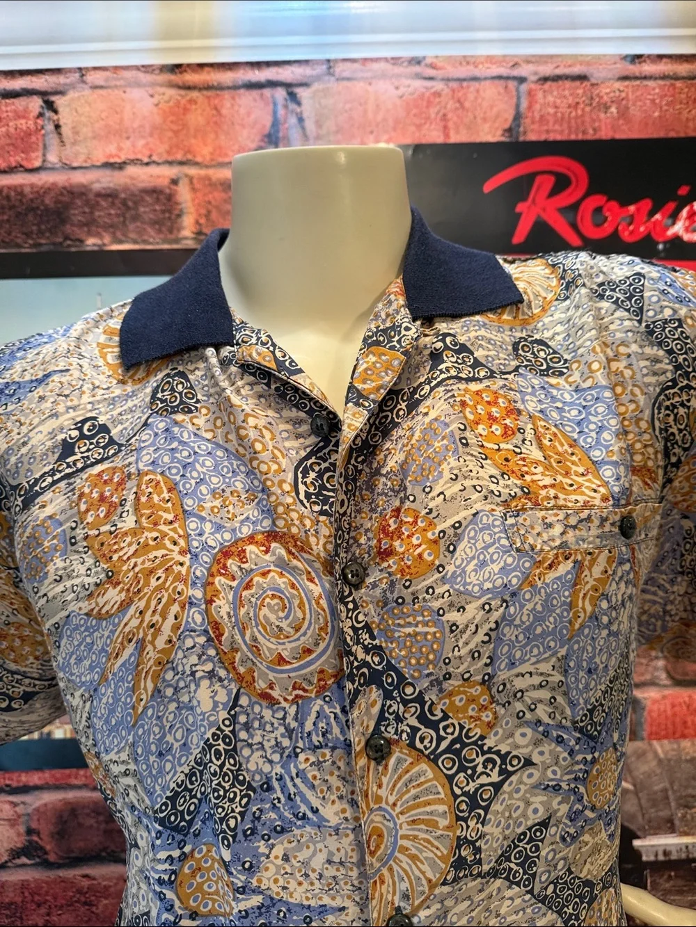 SUMMA Silk Shirt in Navy and Gold Paisley Print